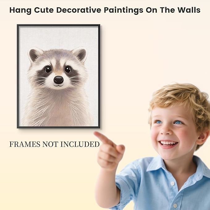 Baby Safari Nursery Wall Decor - Picture Cute Animal Wall Prints on Canvas, Under 20 Dollars Gifts for Baby Boys & Girls Room, UNFRAMED Wall Art Set of 6-12" x 16"