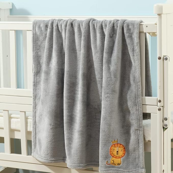 CREVENT 2Pcs 30''X40'' Cute Cozy Fluffy Warm Baby Blankets for Infants Toddlers' Bedding Crib Cot Stroller - Grey Cloud + Grey Lion