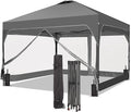 GDY 12x12FT Pop Up Canopy Tent with One Push Setup, Easy Setup Gazebo with 4 PVC Transparent Sidewalls for Events, Parties, Camping, Grey.