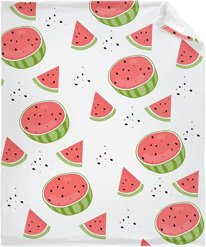 Thuswarm Watercolor Watermelon Fruit Print Flannel Throw Blanket Warm Cozy Soft Funny Print Blankets for Bed Couch Sofa Room Decoration Gifts 80”×60” Large for Adult