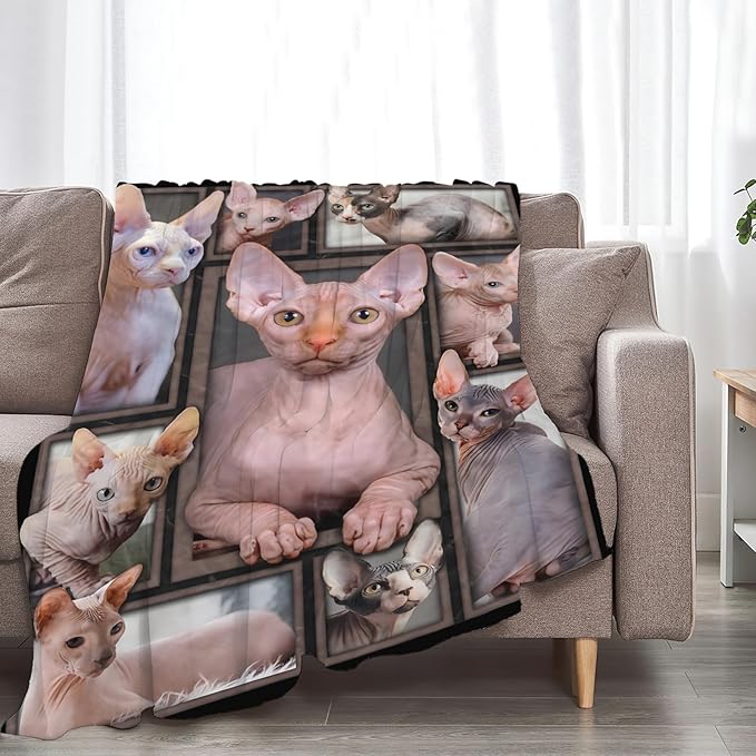 Tijuboni Sphynx Cat Throw Blanket Cat Gifts for Girls Boys Women Men Kids Adults Soft Flannel Fleece Blanket for Couch Sofa Bed Home Decor 60"x80"