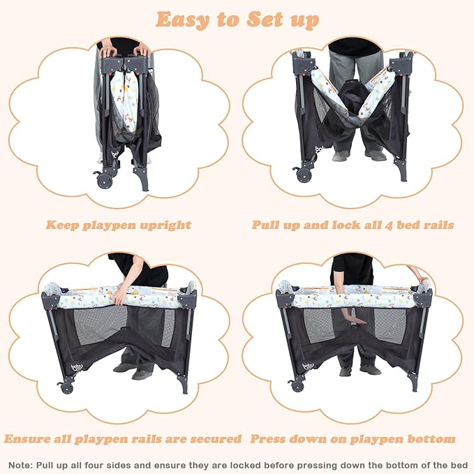 BABY JOY 4 in 1 Pack and Play, Baby Bedside Sleeper with Bassinet, 3 Adjustable Heights, Music Box, Easy to Install, Foldable Bedside Crib w/Changing Table, Playards from Newborn to Toddlers
