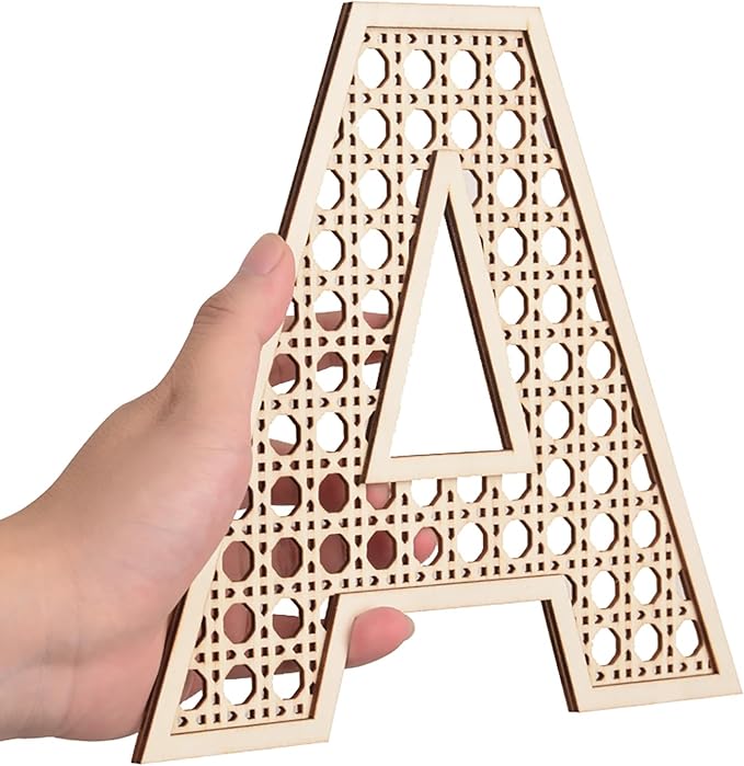 Wooden Rattan Letters 8 inch Wood Letters A for Wall Decor Crafts Boho Nursery Decor for Baby Shower Wedding Bedroom Name Signs Large Rustic Letter Home Decoration