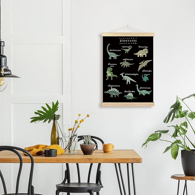 BCUANGD Dinosaur Dino Wall Decor - Baby Toddler Boys Room Wall Art Poster Hanger with Wood Frames, Inspirational Black Hanging Canvas Decor for Kids Room Playroom Nursery Bedroom, 12x16 Inches