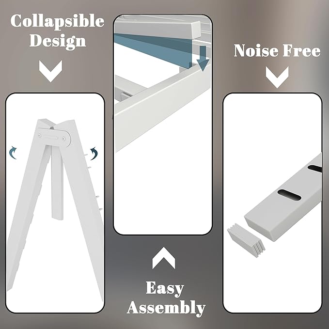 Full Size Bed Frame 14 Inch White, Metal Bed Frame Full with Gaskets, No Box Spring Needed, Heavy Duty Steel Plarform Supprt, Rounded Corner Design, Reserved Holes, Noise Free, Storage Space