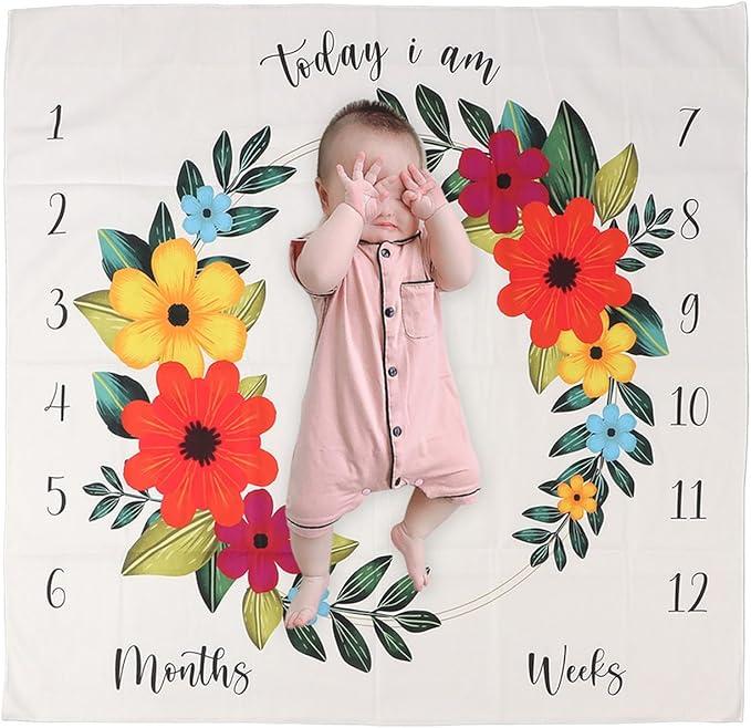 Baby Monthly Milestone Blanket Novelty Decorative Wreath Pattern Newborn Photography Background Blanket