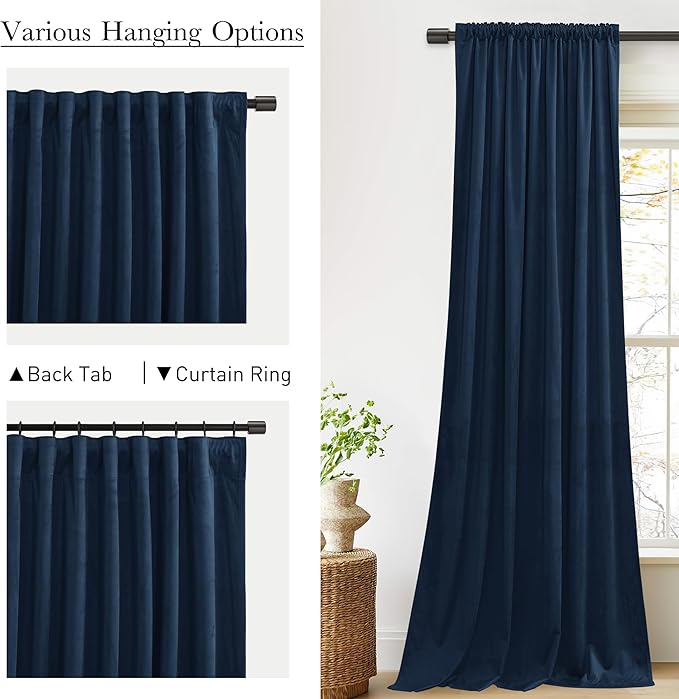 StangH Navy Blue Velvet Curtains 84 inches Long Room Darkening Thermal Insulated Window Drapes Privacy & Temperature Control for Boys Bedroom/Dining Room, W42 x L84, 2 Panels