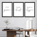 YWJKWLGS Inspirational Office Wall Art Set 11x16 Inch 3 piece Motivational Quotes Wall Decor Stay Positive Work Hard Make It Happen Signs for Home & Office Wood Framed Hanging (Black)