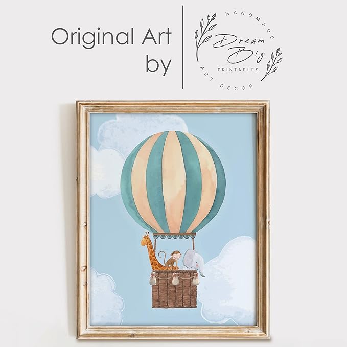 DREAM BIG PRINTABLES Hot Air Balloon Art Prints (Set of 3) - Unframed - 8x10s | Modern Nursery Wall Decor
