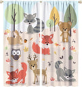Kids Cartoon Forest Animal Curtains, Cute Woodland Animal Window Treatments for Bedroom Wildlife Fox Bear Deer Bunny Bird Blackout Window Drapes for Girls Boys Nursery Toddler Playroom 72x63in