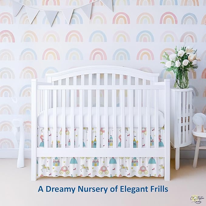 Cottington Lane Crib Skirt Dust Ruffle, 100% Natural Cotton, Soft, Durable Nursery Crib Toddler Bedding Skirt for Baby Girls or Boys, Fits Standard Cribs 28" x 52" with 14" Drop, Littile Princess
