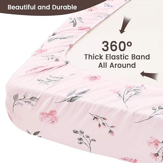 PHF Soft Bassinet Sheet Set, 2 Pack Silky Comfy Breathable Cradle Sheets for Baby Girls, Univeral Fit for Most Oval Rectangle Cradle and Bassinet Mattress/Pad, Pink Floral