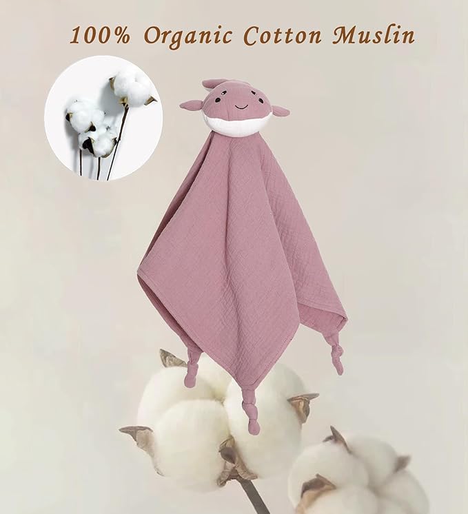 Organic Cotton Muslin Loveys for Babies,Security Blankets for Baby Lovey,Unisex Baby Essentials Neutral,Baby Registry Search,Newborn Baby Gifts for Boys and Girls (Whale Violet)
