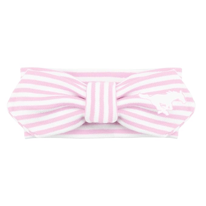 Creative Knitwear SMU Mustangs Infant Girls Pink/White Striped Hair Knot Headband Embroidered Logo - Size Newborn - 4T