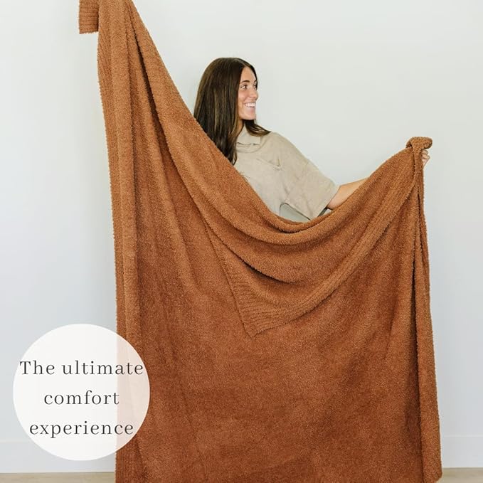 SARANONI Bamboni Luxury Throw Blanket | Oversized Super Soft Plush Home Decorative Comfy Blankets for Couch or Bed | Caramel - X-Large 60” x 80”