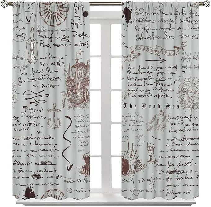Nautical Theme Window Draperies, Pirate Sailboat Curtains for Bedroom & Living Room, Ocean Window Treatment - Starfish Print, 42x54 Inches, 2 Panels