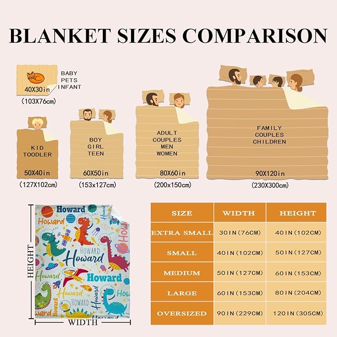 Dinosaur Lover Personalized Blanket with Custom Baby Dinosaur Custom Name Flannel Blanket Soft Throw Meaningful Gift for Toddlers Girls Boys Kids Pets 120 * 90" XL for Family