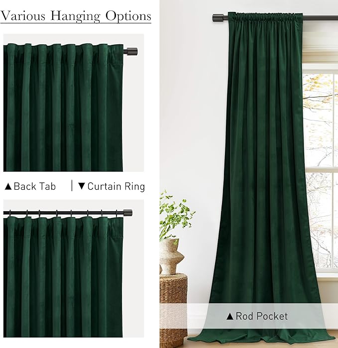 StangH Dark Green Velvet Curtains 84 inches - Christmas Decor Luxury Thick Room Darkening Window Drapes for Bedroom, Thermal Insulated Privacy Curtains for Living Room, W52 x L84, 2 Panels