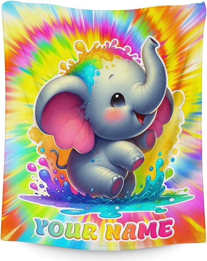 Elephant Blanket for Girls - Personalized 30" x 40" Inches Animal Throw for Kids, Toddler - Color Soft Fuzzy Blankets for Sofa, Couch