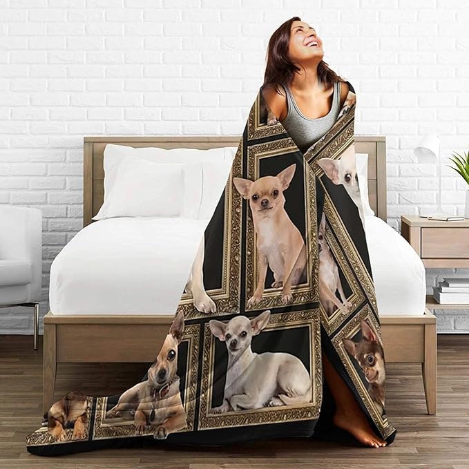 Cute Chihuahua Blanket for Girls Boys Funny Dog Throw Blankets Soft Cozy Warm Fuzzy Fleece Pet Bedding Flannel Throws Stuffed Animal Gifts for Chihuahua Lovers Kids Men Women Bedroom Decor 50"x40"
