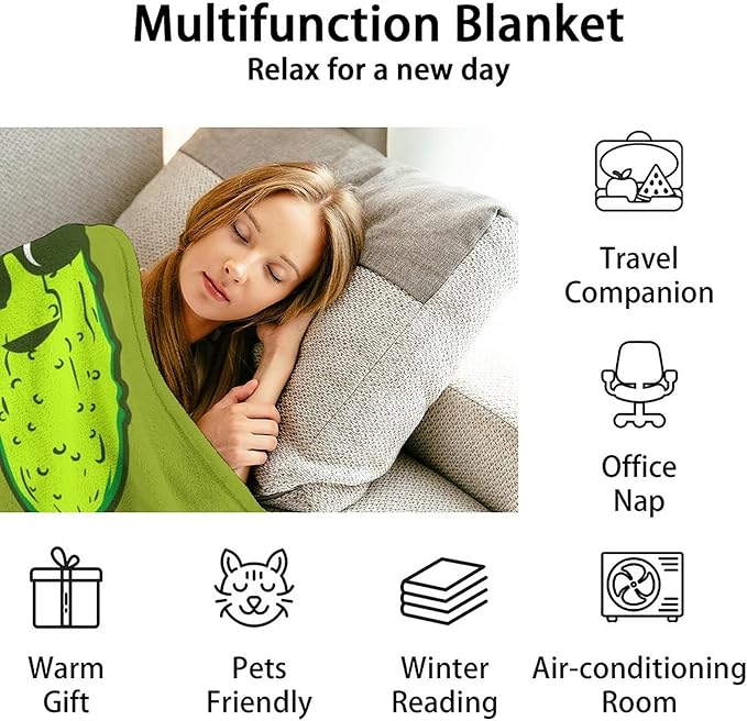 Custom Pickle Throw Blanket for Teen - 50x60 Inches Throw Size - Soft Fluffy Cozy Blankets Gift - Green Funny Blanket Throws for Living Room Decorative