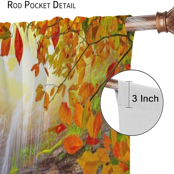 Waterfall Blackout Curtains, Waterfall Landscape Autumn Nature Leaves Forest Window Drapes, for Bedroom Living Room 63" W X 63" L
