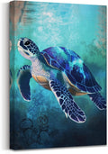 AWPANERAR Sea Turtle Wall Art Bathroom Pictures Watercolor Sea Life Canvas Prints Ocean Animal Poster Nautical Theme Artwork for Kids Room Nursery Decor Framed (Blue, (36L x 24W))