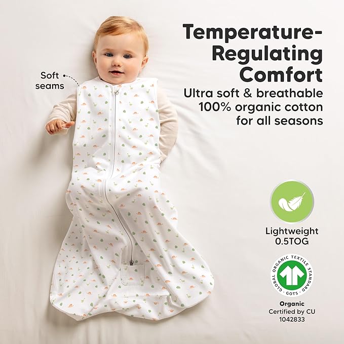2-Pack Baby Sleep Sacks, Zipper Wearable Blanket - 0.5TOG Organic Cotton, Lightweight,Soft Cozy Toddler Sleeping Sack 6-12 months, Easy to Wear Large Newborn Transition Swaddles Sleepsacks (Roarsome)