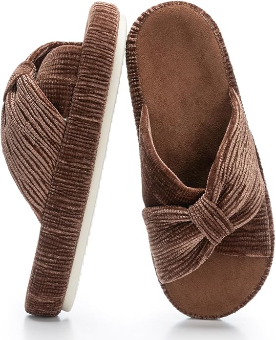 Chantomoo Slippers for Women Memory Foam House Bedroom Corduroy Bow Crossbands Slipper Shoes Comfy Trendy Gift Slippers