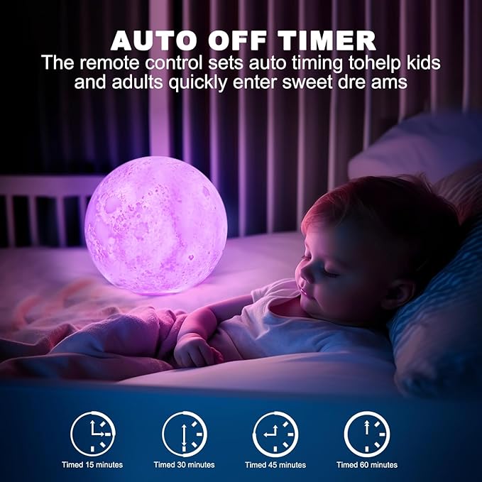 Moon Lamp, 6 Inch Sliding Control Moon Light, Kids Night Light, 16 Colors Moon Night Light with Unique Stand, Timing, USB Rechargeable, Room Decor, Christmas Birthday Gifts for Kid Women Friends Lover