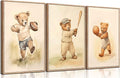 3Pcs Teddy Bear Sports Nursery Animal Canvas Wall Art Cute Woodland Baby Bear Rugby Wall Decor Pictures Football Basketball Baseball Kids Room Posters Prints for Children Bedroom Decoration No Frames