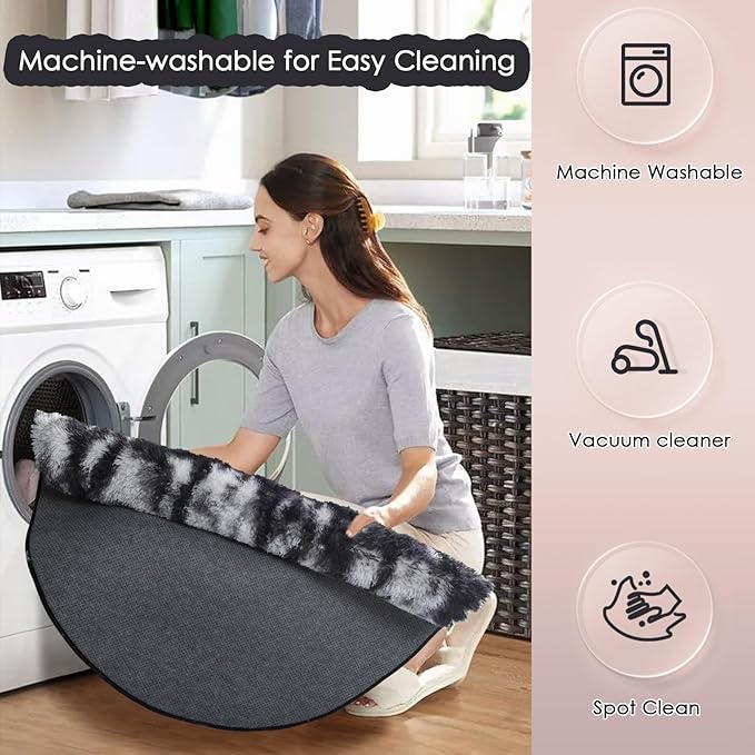 Amdrebio Black White Grey Round Rug 4Ft Circle Area Rugs for Bedroom Living Room, Fluffy Fuzzy Shaggy Furry Rugs for Kids Room Dorm Home Office, Shag Plush Floor Modern Cool Carpet for Men Teen Boys
