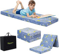 MeMoreCool Foldable Floor Mattress for Kids, Glow Toddlers Trifold Nap Mat, Kids Folding Mattress Portable Sleeping Futon for Daycare or Floor Bed, 57x22 Inch Blue