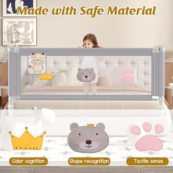 Height Adjustable Bed Rail for Toddlers, Kids Safety Baby Bed Rail for Twin/Full/King/Queen Size Bed (1 Side, 70.8 Inch)