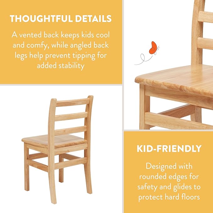 Wooden Ladderback Chairs, 16", Kids Furniture, Natural, 2-Pack