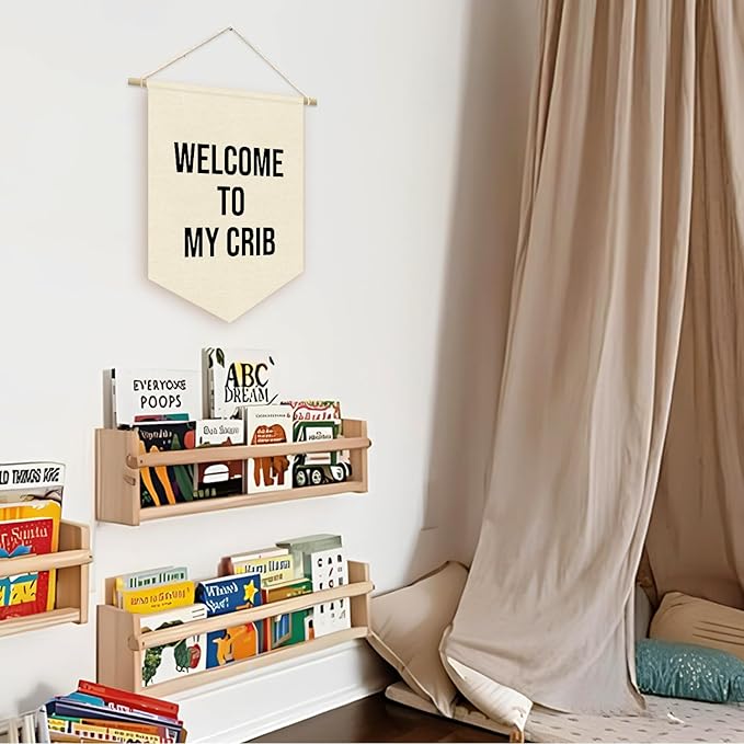 Welcome to My Crib Pennant Flag Banner, Funny Flags for Room, Wall Hanging Pennant Flag Banner Decor for Nursery Bedroom Living Room