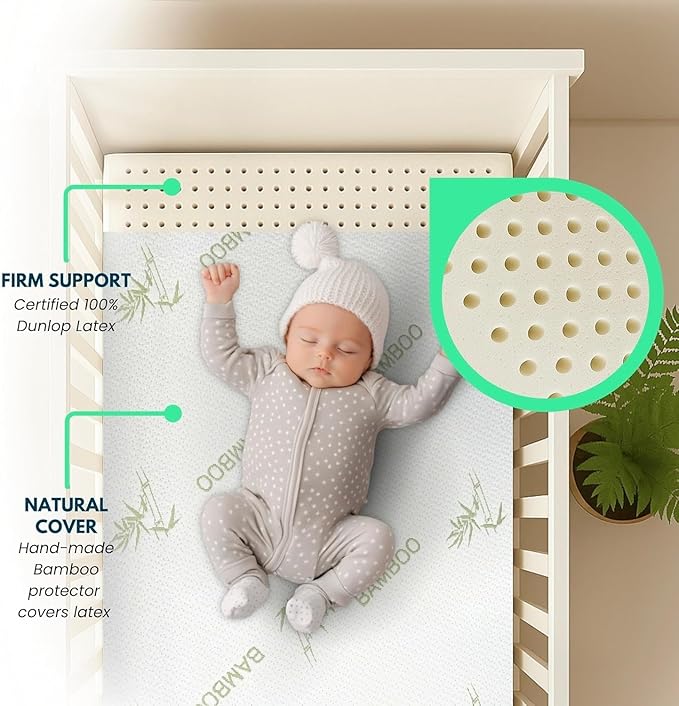 Organic Baby Mattress Topper with Rayon Derived Bamboo Removable Cover - GOLS/GOTS Certified - Breathable, Hypoallergenic, Non-Toxic, USA Made - 3" Cradle (36"x18")