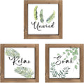 pechpell 3 Piece Relax Soak Unwind Wall Art Bathroom Signs, Wooden Sage Green Botanical Bathroom Decor, Nature Leaves Plant Pictures Table Top Shelf Desk Bedroom Rustic Farmhouse Home Decorations