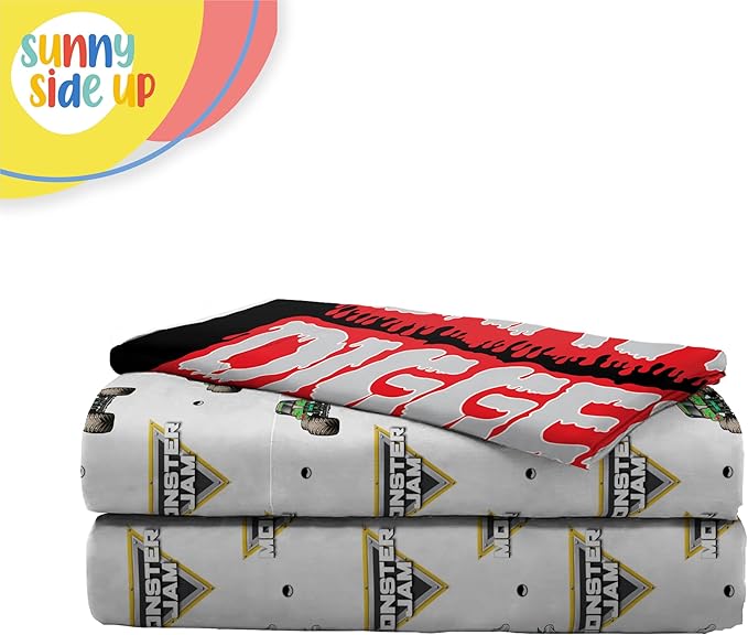 Sunny Side Up Monster Jam Grave Digger Toddler Sheet Set - 3 Piece Toddler Bedding Set Includes Pillow Cover - Super Soft Microfiber Sheets