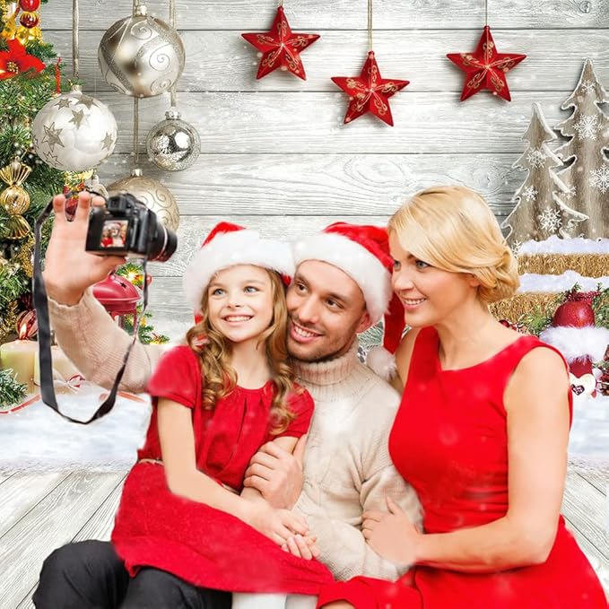 CYLYH 8x8ft Christmas Backdrop for Photography Christmas White Wood Floor Photography Backdrop Winter Snow Wooden Floor Xmas Background Newborn Christmas New Year Party Banner Decorop