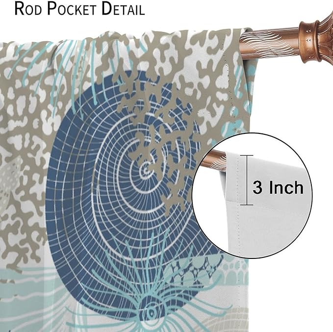 Coastal Curtains Ocean Beach Themed Room Darkening Window Curtain Nautical Coral Blackout Curtain for Bedroom Living Room Bathroom Nursery Set 2 Panels,55x63 Inches