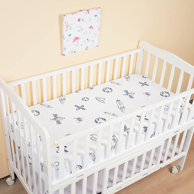 PHF Soft Space Crib Sheet Fitted, 2 Pack Silky Comfy Breathable Polyester Baby Sheets for Boys Girls,28x52x9in Fits Standard Crib and Toddler Mattresses, Space