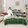 Elk Silhouette Kids Comforter Set Twin Size,Palm Leaves Old Plank Bedding,Girls Boys Adults Bedroom/Xmas Cabin Decor,Camper Explore Down Comforter,Geometric Grids Plaid Duvet Insert,1 Pillowcase