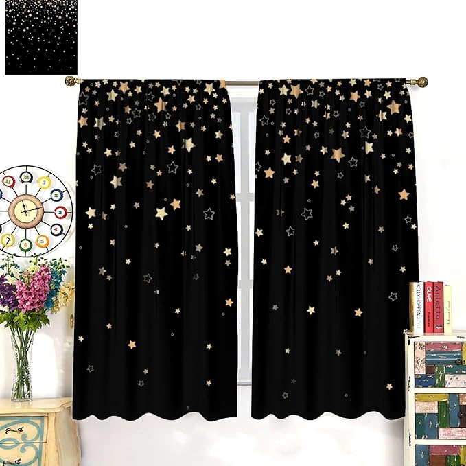 Star Celestial Blackout Curtain, Space Funny Fantasy Galaxy Starry Night Window Curtain for Kids Bedroom Nursery Toddler Room 42" W X 45" L