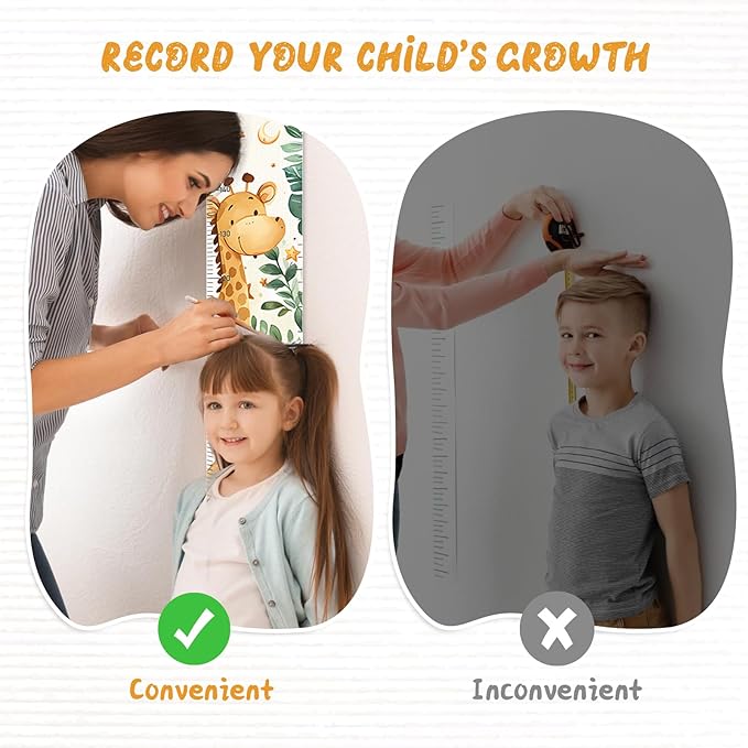 Personalized Name Baby Growth Height Chart Handing Ruler Wall Decor for Kids, Animals Canvas Removable Height Growth Chart, Nursery Decor, Toddler Kid Room Decoration, Hangable