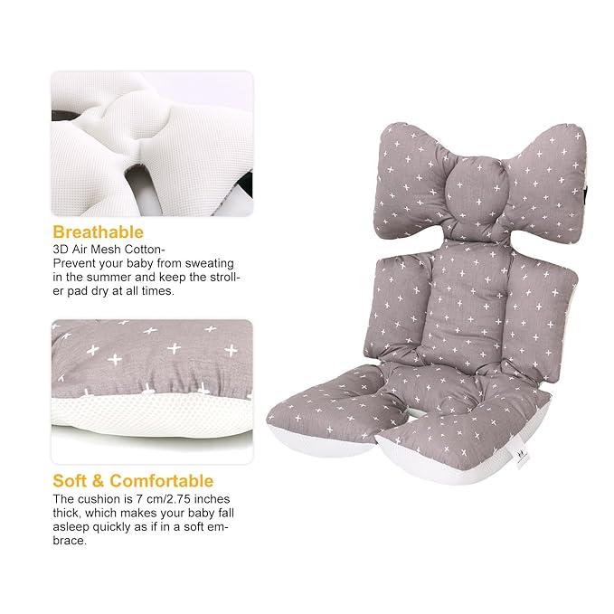 Baby Stroller Seat Liners, Reversible Baby Stroller Cushion Pad Soft and Breathable 3D Air Mesh Cotton Universal Baby Seat Pad Liner for Strollers, Car Seats (Grey)