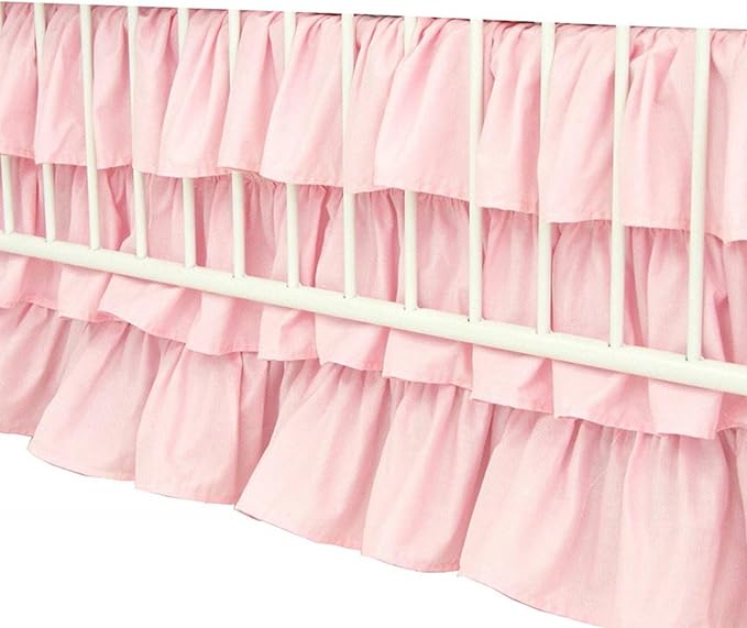 Ruffled Crib Bed Skirt: 3 Tiered Ruffled Crib Skirt Baby Girl Nursery Toddler Bedding Dust Ruffle, 17.7" Deep Drop- Fits Standard Cribs,28"x 52" (Pink)
