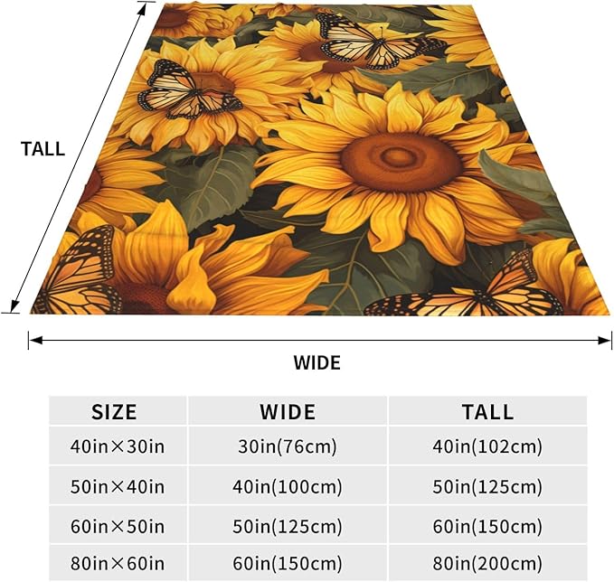 Sunflower Butterfly Blanket Gifts for Girls Women Floral Flannel Throw Blankets for Home Couch Bed Sofa Soft Fuzzy Lightweight Decor All Season 60x50 Inches