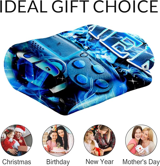 Kids Blanket Gift Personalized Gamer Blankets for Boys 12-14 - Custom Soft Lightweight Flannel Gaming Throws Stuff for Couch, Office & Bedroom
