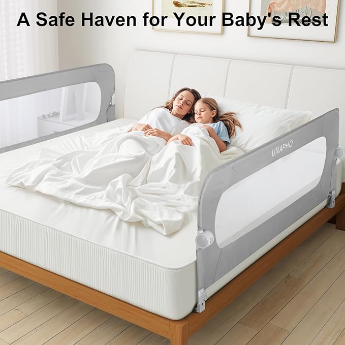 Bed Rail for Toddlers,Swing Down Kids Bed Rails Guard for Twin,Full,Queen,King,Bunk Size Bed,Extral Tall Child Bed Rail Guard with Reinforced Anchor Safety System(Grey, 32inch,1 Side)